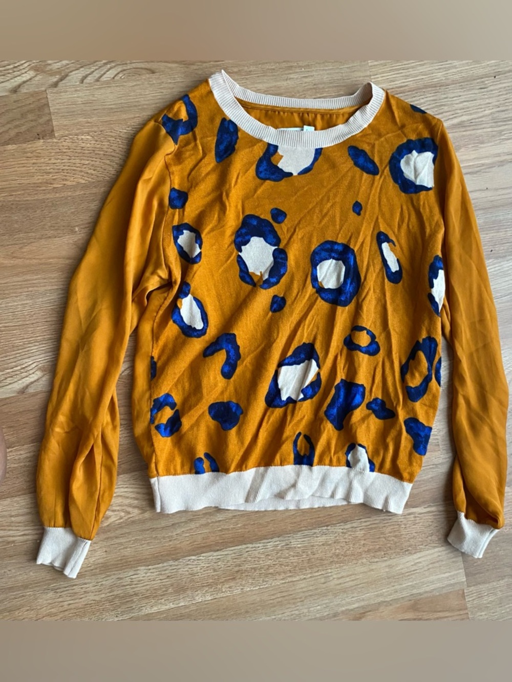 3.1 Phillip Lim Mustard Yellow Pullover with Blue and Cream Spot Print
